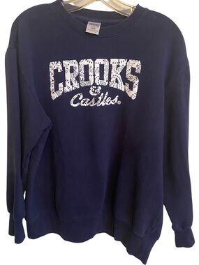 Crooks & Castles Y2K Graphic Crewneck long sleeve navy blue Sweatshirt – Men’s X